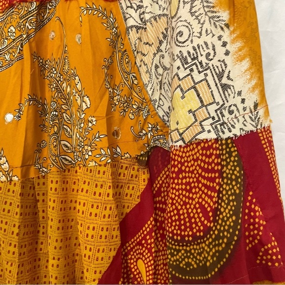 RECYCLED PARADISE SKIRT colors of yellow, red, cream, brown. Size S/M - Picture 11 of 14